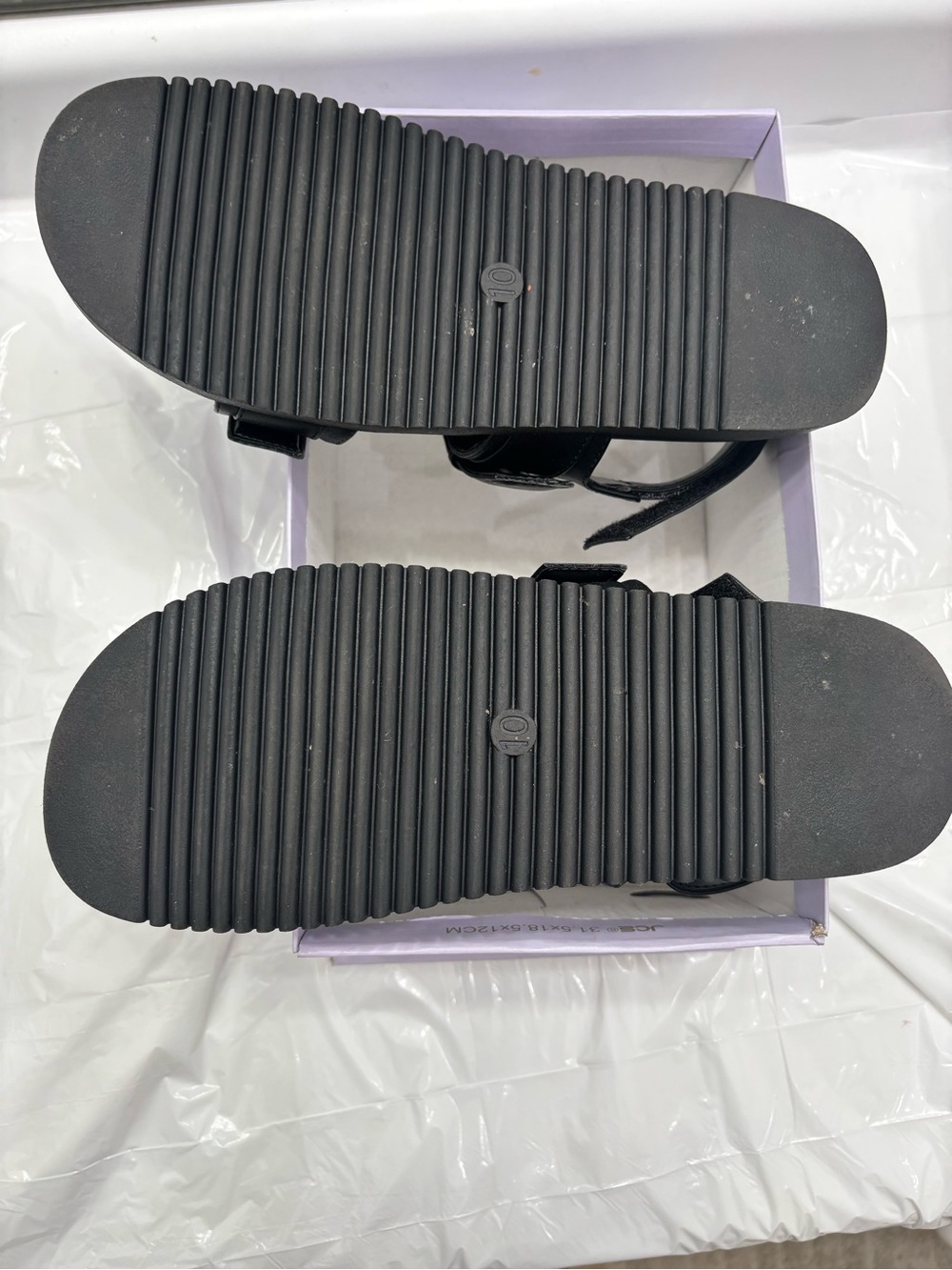 Madden Girl Black Sandals with Gold Buckles - Picture 2 of 4
